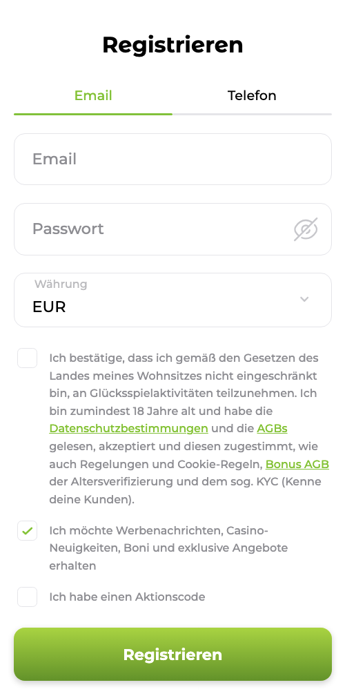 Die Registrierung bei Verde Casino